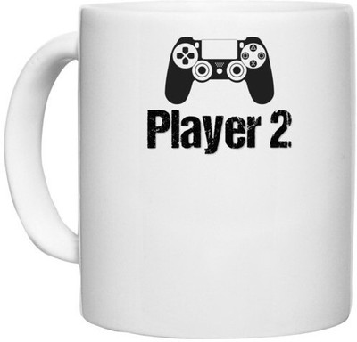 UDNAG White Ceramic Coffee / Tea 'Player | Player 2' Perfect for Gifting [330ml] Ceramic Coffee Mug(330 ml)