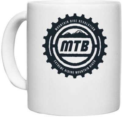 UDNAG White Ceramic Coffee / Tea 'Mountain and MTB' Perfect for Gifting [330ml] Ceramic Coffee Mug(330 ml)