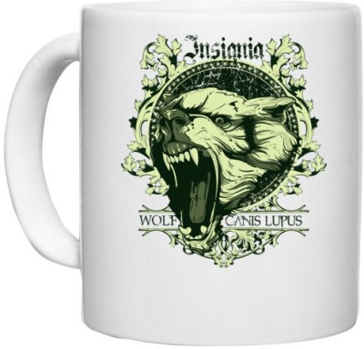 UDNAG White Ceramic Coffee / Tea 'Insignia Wolf canis lupus' Perfect for Gifting [330ml] Ceramic Coffee Mug(330 ml)