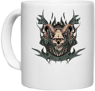 UDNAG White Ceramic Coffee / Tea 'Death | Death hell motor' Perfect for Gifting [330ml] Ceramic Coffee Mug(330 ml)