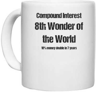 UDNAG White Ceramic Coffee / Tea '8th Wonder | compound interest 8th wonder of the world' Perfect for Gifting [330ml] Ceramic Coffee Mug(330 ml)