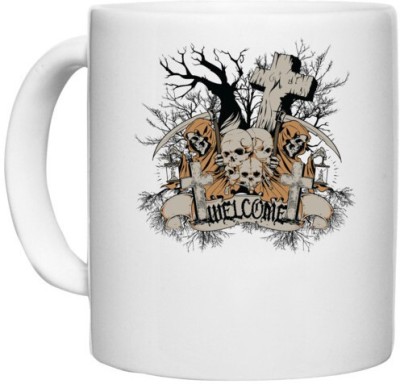 UDNAG White Ceramic Coffee / Tea 'Death | Welcome death' Perfect for Gifting [330ml] Ceramic Coffee Mug(330 ml)