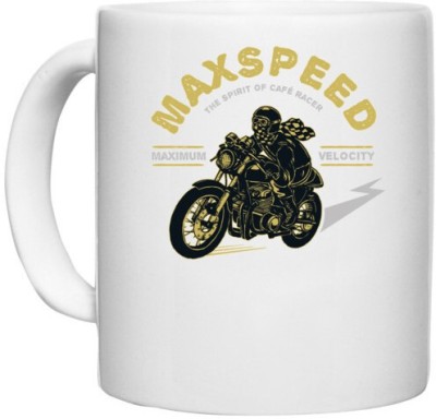 UDNAG White Ceramic Coffee / Tea 'max Speed and Motor cycle' Perfect for Gifting [330ml] Ceramic Coffee Mug(330 ml)