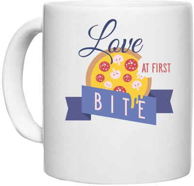 UDNAG White Ceramic Coffee / Tea 'Love and bite | Love at first bite' Perfect for Gifting [330ml] Ceramic Coffee Mug(330 ml)