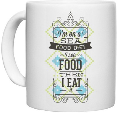 UDNAG White Ceramic Coffee / Tea 'Diet | Eat and Diet' Perfect for Gifting [330ml] Ceramic Coffee Mug(330 ml)