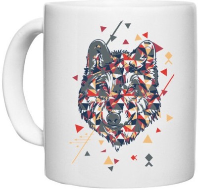 UDNAG White Ceramic Coffee / Tea 'Triangles wolf head' Perfect for Gifting [330ml] Ceramic Coffee Mug(330 ml)