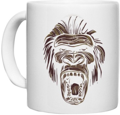 UDNAG White Ceramic Coffee / Tea 'Chimpanzee' Perfect for Gifting [330ml] Ceramic Coffee Mug(330 ml)