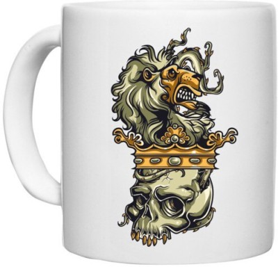 UDNAG White Ceramic Coffee / Tea 'Death | Lion crown Skull' Perfect for Gifting [330ml] Ceramic Coffee Mug(330 ml)