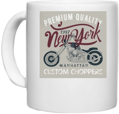 UDNAG White Ceramic Coffee / Tea 'Premium Quality New York Motorcycles' Perfect for Gifting [330ml] Ceramic Coffee Mug(330 ml)