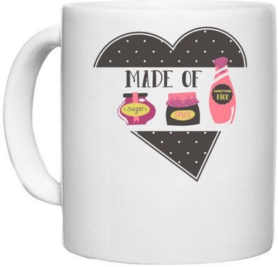 UDNAG White Ceramic Coffee / Tea 'Heart | Made of Sugar spice everything nice' Perfect for Gifting [330ml] Ceramic Coffee Mug(330 ml)