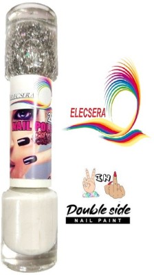 Elecsera 2 IN1 Nail Art Paint White Rainbow Enamel + Glitter Top Coat Polish White