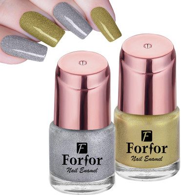 FORFOR Perfect Stay Shiny Nail Polish Combo of 2 Shiny Golden , Shiny Silver(Pack of 2)