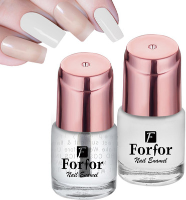FORFOR Perfect Stay Glossy Nail Polish Combo of 2 Glossy White , Transparent(Pack of 2)