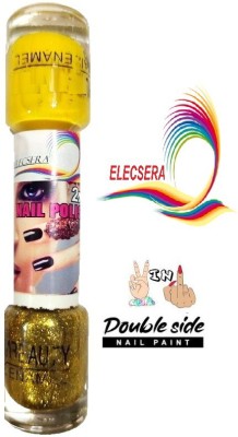 Elecsera 2 IN1 Nail Art Paint Yellow Enamel + Glitter Top Coat Polish Yellow