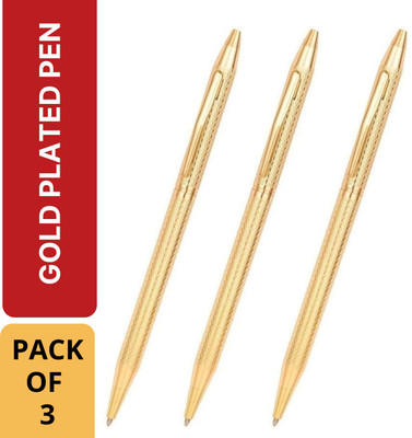 Hayman 24 CT Gold Plated Sleek Roller Ball Pen(Pack of 3, Ink Color - Blue)