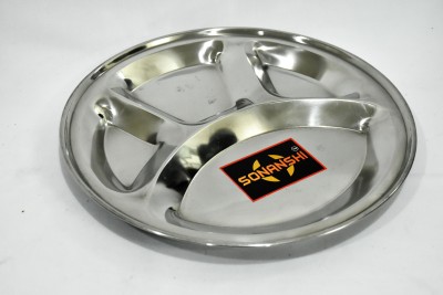 Sonanshi Stainless Steel Round Plate - 4 Partition Divided, Dinner, Lunch, Bhojan Thali Plates Dinner Plate