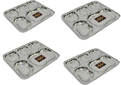 Sonanshi Apple Shape Bowl Stainless Steel Lunch/Dinner Plate/Bhojan Thali 5 in 1 Compartments Dinner Plate(Pack of 4)