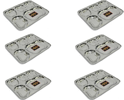 Sonanshi Apple Shape Bowl Stainless Steel Lunch/Dinner Plate/Bhojan Thali 5 in 1 Compartments Dinner Plate(Pack of 6)