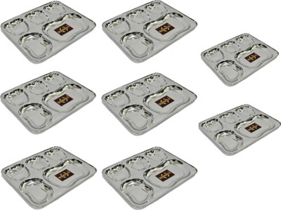 Sonanshi Apple Shape Bowl Stainless Steel Lunch/Dinner Plate/Bhojan Thali 5 in 1 Compartments Dinner Plate(Pack of 8)