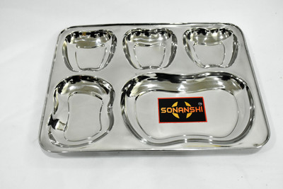 Sonanshi Apple Shape Bowl Stainless Steel Lunch/Dinner Plate/Bhojan Thali 5 in 1 Compartments Dinner Plate