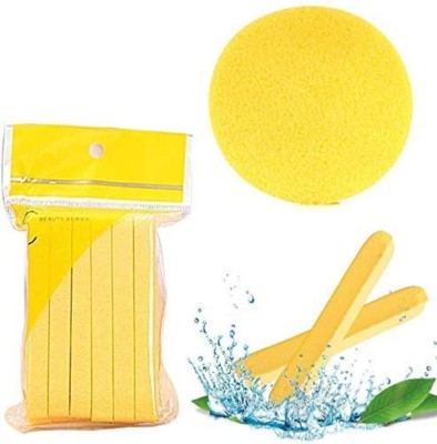 lekh Set Of 12 Pcs Facial Cleaning Wash Puff Sponge Stick For Face Cleansing (Yellow, Medium)