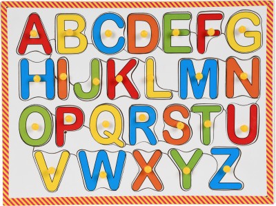 DgCrayons Wooden English Alphabets Pairing Set With Knobs Puzzle Tray Board; Match The Multicolor English Capital Alphabets to Lower Case Cursive Alphabets; Learning Toy for Kids 2 Years Old and Above(26 Pieces)