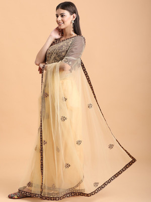 Sangria Embroidered Bollywood Net Saree(Cream)