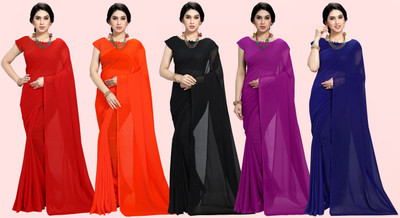 kashvi sarees Solid/Plain Bollywood Georgette Saree(Pack of 5, Multicolor)