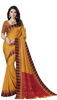 AJS Printed Daily Wear Art Silk Saree(Mustard)