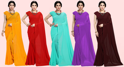Anand Sarees Solid/Plain Bollywood Georgette Saree(Pack of 5, Multicolor)