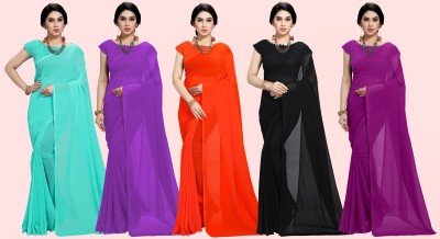 Anand Sarees Solid/Plain Daily Wear Georgette Saree(Pack of 5, Multicolor)