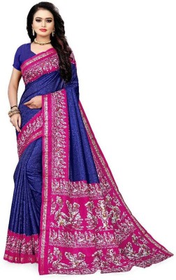 AJS Printed Daily Wear Art Silk Saree(Dark Blue)