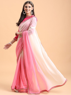Sangria Dyed Bollywood Georgette Saree(White)