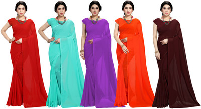 kashvi sarees Solid/Plain Bollywood Georgette Saree(Pack of 5, Multicolor)