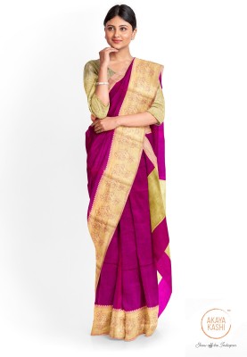 AKAYA KASHI Solid/Plain Handloom Linen Saree(Purple)