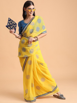 Sangria Polka Print Bollywood Georgette Saree(Yellow)