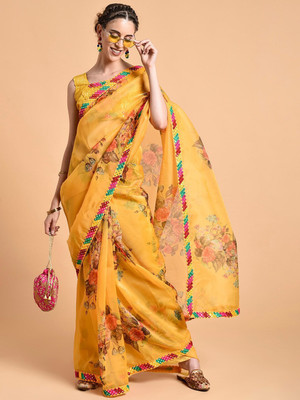 Sangria Printed Bollywood Organza Saree(Yellow)