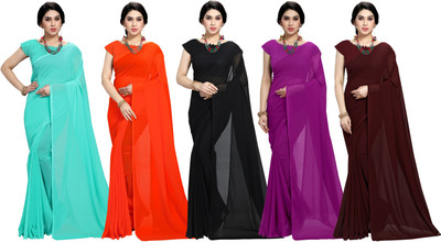kashvi sarees Solid/Plain Bollywood Georgette Saree(Pack of 5, Multicolor)