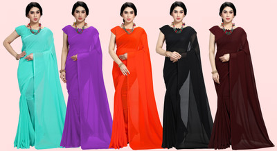 Anand Sarees Solid/Plain Bollywood Georgette Saree(Pack of 5, Multicolor)