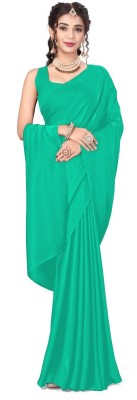 Lewawaa Solid/Plain Daily Wear Satin Saree(Light Blue)