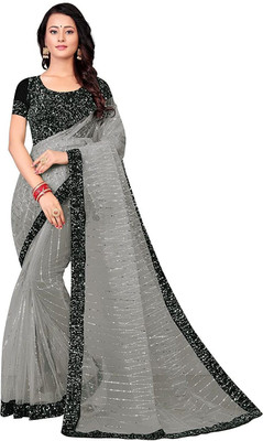 CESSYFAB Embroidered Bollywood Net Saree(Pack of 2, Grey)
