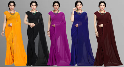 kashvi sarees Solid/Plain Bollywood Georgette Saree(Pack of 5, Multicolor)