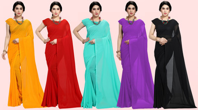Anand Sarees Solid/Plain Bollywood Georgette Saree(Pack of 5, Multicolor)