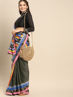 Sangria Printed Bollywood Satin Saree(Multicolor)