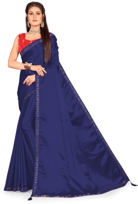 AAKANCHHA Solid/Plain Bollywood Satin Saree(Dark Blue)