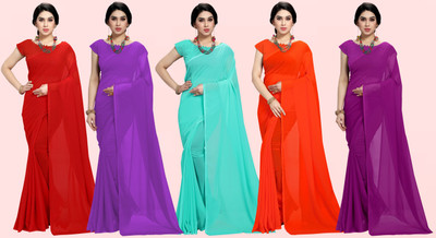 kashvi sarees Solid/Plain Bollywood Georgette Saree(Pack of 5, Multicolor)