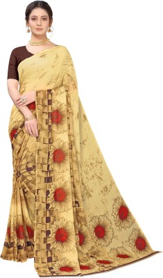 Patankar Fab Printed Daily Wear Georgette, Silk Blend Saree(Beige)