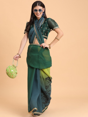 Sangria Dyed Bollywood Georgette Saree(Dark Green)
