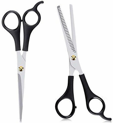 angelie Stainless Steel Hair Cutting & Thinning Scissor for Men Women Professional Salon Scissors(Set of 2, Silver, Black)