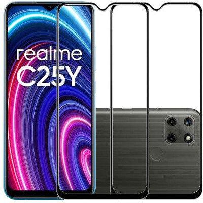 HOBBYTRONICS Edge To Edge Tempered Glass for Realme C25Y, realme C25Y(Pack of 2)